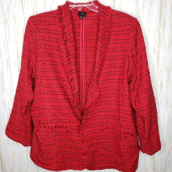 Worthington Womens Blazer Open Front Tweed Red & Black Plus Size XXL Jacket - Picture 16 of 16